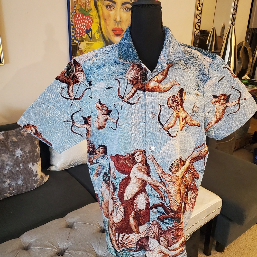 REBEL VENGEANCE  THE BIRTH OF VENUS TAPESTRY UNISEX SHORT SLEEVE SHACKET NWT